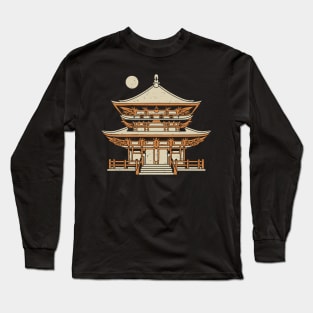 Japanese budhist temple woodblock print Long Sleeve T-Shirt